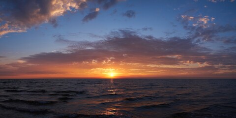 Fototapeta na wymiar Sonnenuntergang als Panorama an der Nordsee