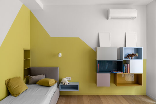 Child's room in contemporary style with colorful walls
