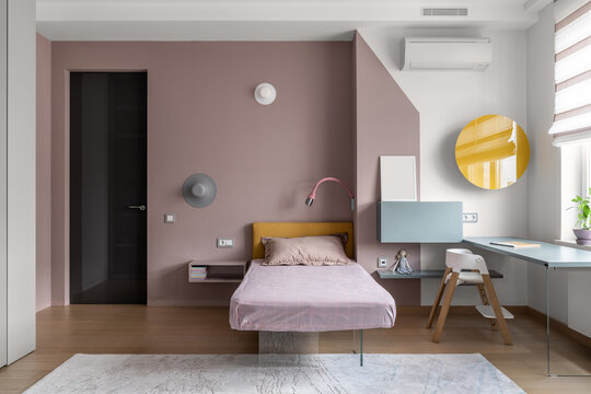 Child's room in contemporary style with colorful walls