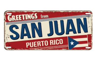 Fototapeta premium Greetings from San Juan vintage rusty metal plate