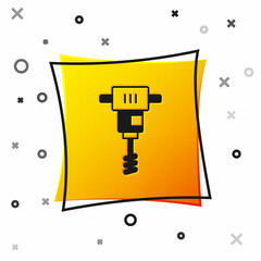 Black Electrical hand concrete mixer icon isolated on white background. Handheld electric cement mixer. Yellow square button. Vector