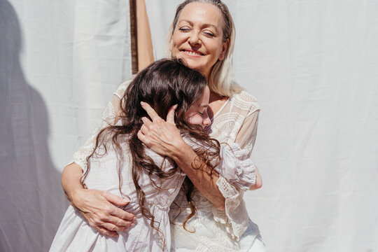Grandma and granddaughter affection