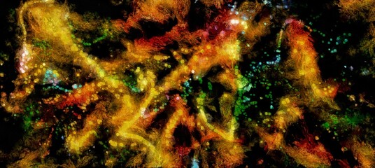 Abstract flowing digital fluid patterns in a painterly style - watercolor bright acrylic paint and ink styled cosmic space and bright abstract conceptual digital painting render