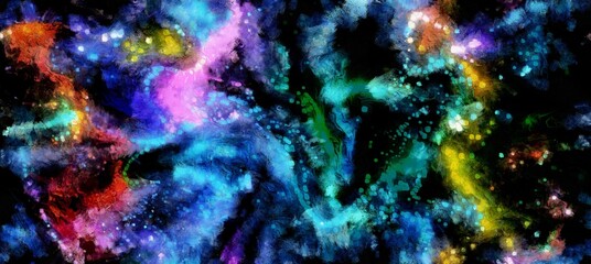 Abstract flowing digital fluid patterns in a painterly style - watercolor bright acrylic paint and ink styled cosmic space and bright abstract conceptual digital painting render