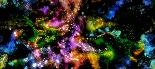 Obraz na płótnie Canvas Abstract flowing digital fluid patterns in a painterly style - watercolor bright acrylic paint and ink styled cosmic space and bright abstract conceptual digital painting render