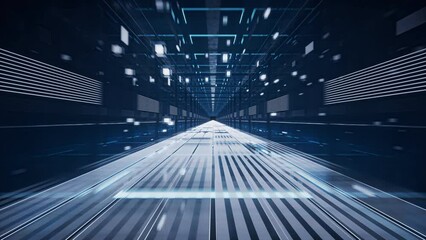 Pass through digital cyberspace, sci-fi concept tunnel, 3d rendering.