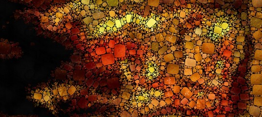 Digital render of abstract painterly mosaic - acrylic paint fluid concept art - background wallpaper pattern