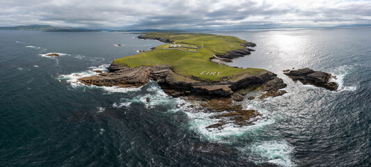 drone panorama landscape of St. John's Point and the lighthouse in Donegal Bay in the northwest of...