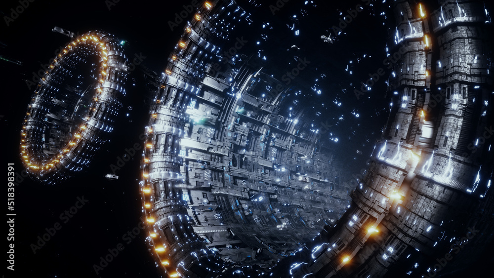 Canvas Prints space futuristic base with ships traffic. futuristic concept. 3d rendering.