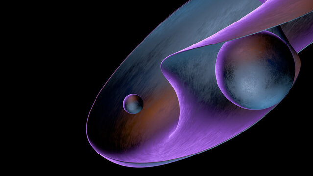 Two spheres and the abstract futuristic shape.