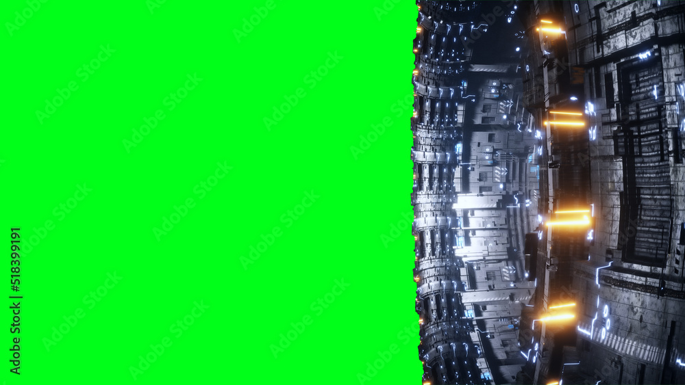 Canvas Prints space futuristic base with ships traffic. futuristic concept. green screen isolate. 3d rendering.