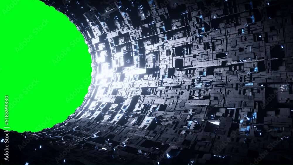Canvas Prints space futuristic base with ships traffic. futuristic concept. green screen isolate. 3d rendering.