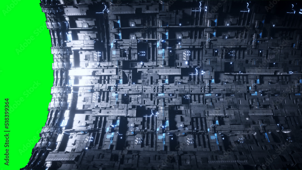 Wall mural space futuristic base with ships traffic. futuristic concept. green screen isolate. 3d rendering.