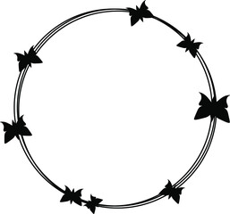 branch in hand drawn style. floral round black and white frame with butterfly's.  frames for the Valentine's day, wedding decor, logo and identity template.