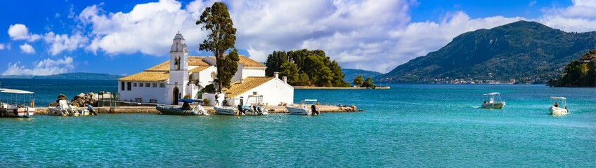 Greece , Ionian islands. Corfu andmarks - beautiful monastery Vlaherna in small island in Corfu...