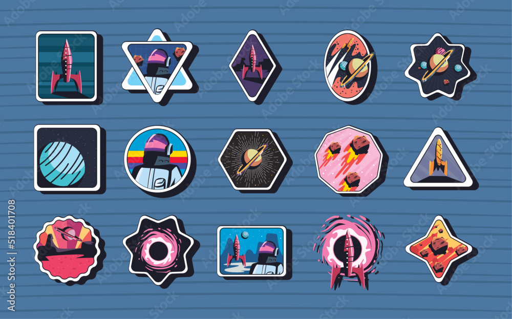 Wall mural flat space badges