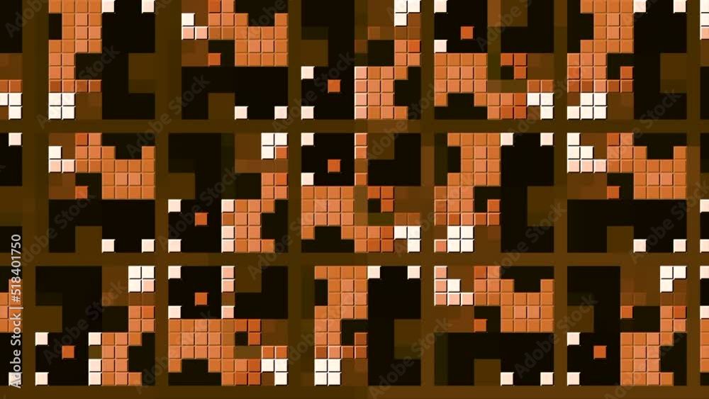 Aufkleber Moving geometric pattern with pixels in retro style. Motion. Stylish animation of pixels with moving geometric shapes. Geometric shapes from pixels in retro