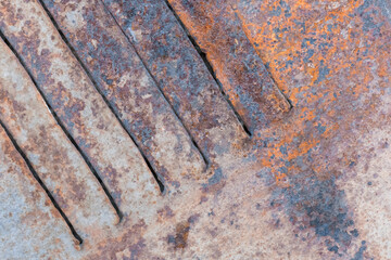 Old rusty dirty metal texture with pattern of lines striped steel rust background