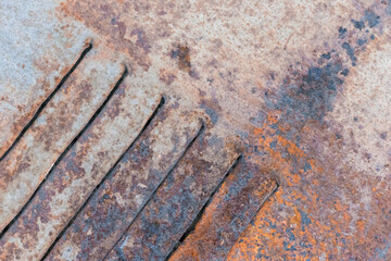 Old rusty dirty metal texture with pattern of lines striped steel rust background