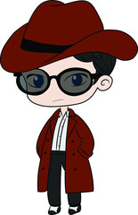 Anime Style Boy in Hat and Trench Coat with Sunglasses Vector Illustration Over White