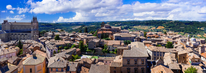Panoramic aerial view of old  medieval town Orvieto with famous Duomo in Umbria, Italy - obrazy, fototapety, plakaty