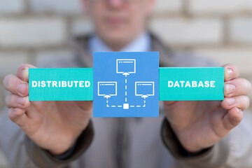 Distributed database technology. Concept of electronic data server, web, storage, connection,...