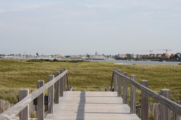 Ponton dans la réserve naturelle De Ijzermonding à Nieuwport en Belgique