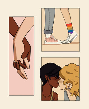 Interracial Lesbian Couple Showing Affection

