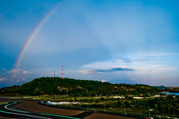 Rainbow at the Mandalika Circuit, Lombok, West Nusa Tenggara, Indonesia. Mandalika circuit is the...