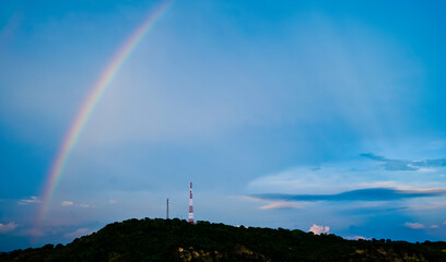 Rainbow at the Mandalika Circuit, Lombok, West Nusa Tenggara, Indonesia. Mandalika circuit is the...