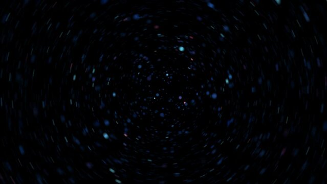 Red and blue circle particles tunnel motion video, space concept, galaxy idea with black background, abstract universe design with moving element