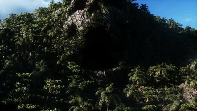 Fantasy island with skull mountain. airy concept. Dynamic trees. Realistic 4k animation.