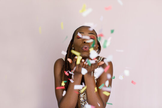 A woman with confetti