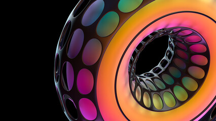 Rainbow color wheel in a black grid.