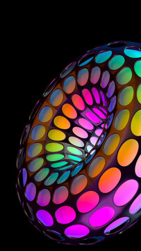 Rainbow color torus in a black grid.