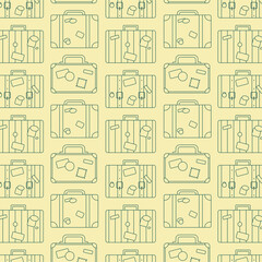 Line Pattern With Old Retro Suitcases. Outline Concept Vector Illustration In Flat Style