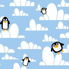 Winter cartoon seamless penguin pattern for wrapping Christmas paper and clothes print and kids