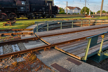 Drehscheibe, Siegmundsherberg, Schiene, Gleis, Auflagerung, Drehpunkt, Drehscheibenbrücke,...