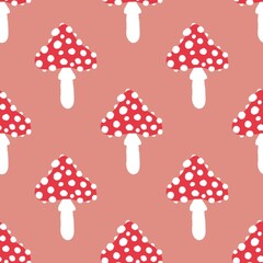 Autumn forest seamless cartoon mushrooms pattern for fabrics and kids and wrapping paper and linens and hobbies