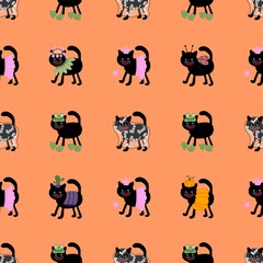 Halloween black cats seamless pattern for clothes print and wrapping and accessories and fabrics and kids and festive