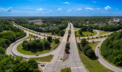 aerial photo of a highway interchange