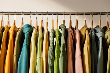Colorful clothes hanging in row
