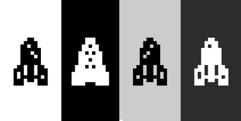 Set line Rocket ship toy icon isolated on black and white, transparent background. Space travel. Vector