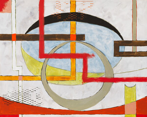 A modernist abstract painting, mid-century style, with a retro feel.
