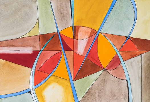An abstract watercolour painting; Division of geometric shapes.