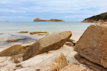 On the beach of Spiaggia di Porto Tramatzu, island of Sardinia