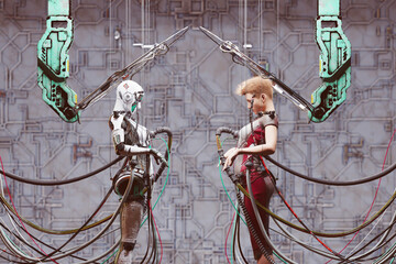 Suspended robot and future woman