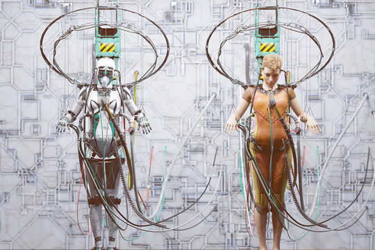 Suspended robot and future woman