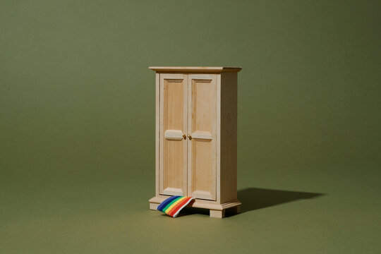 closet with a rainbow flag peeking out of it