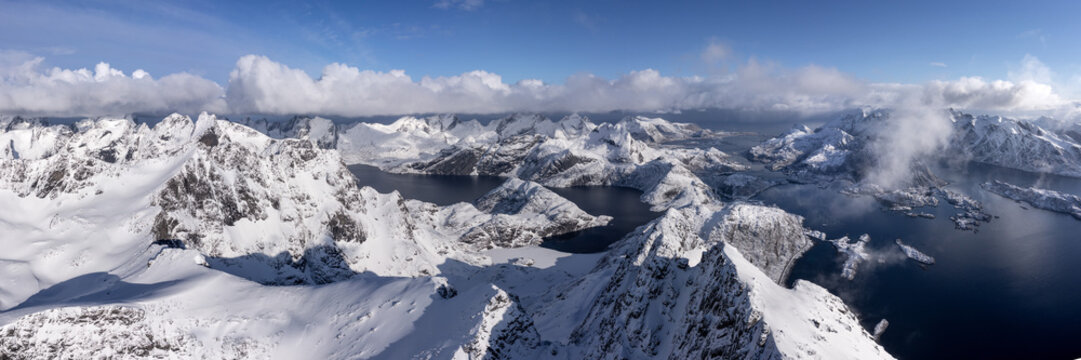 Solbj&Atilde;&cedil;rnvatnet Lake Moskenes Lofoten Islands snow arctic circle